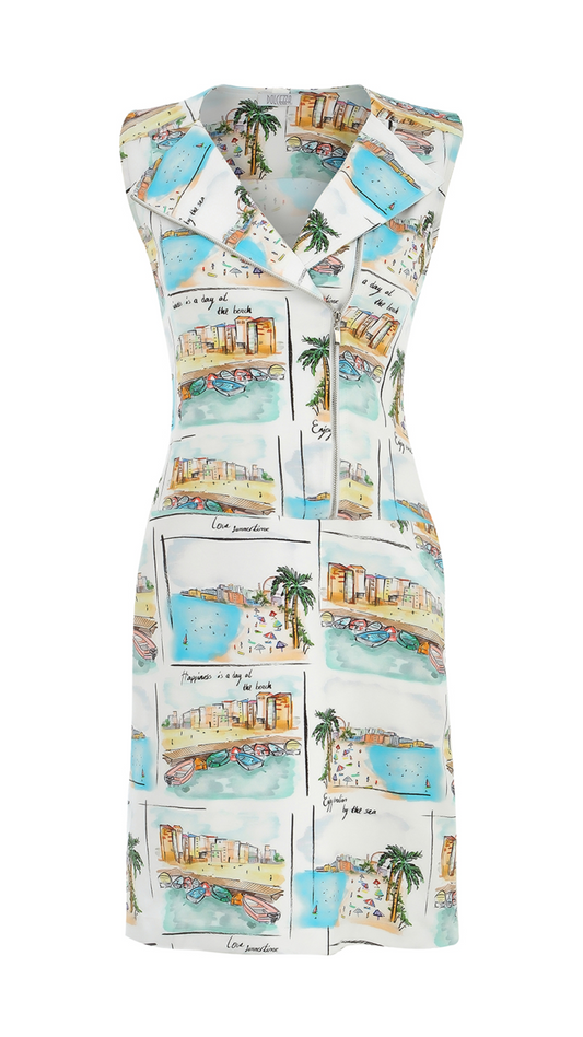 Tropical Art Print Sleeveless Dress. Style DOLC25117