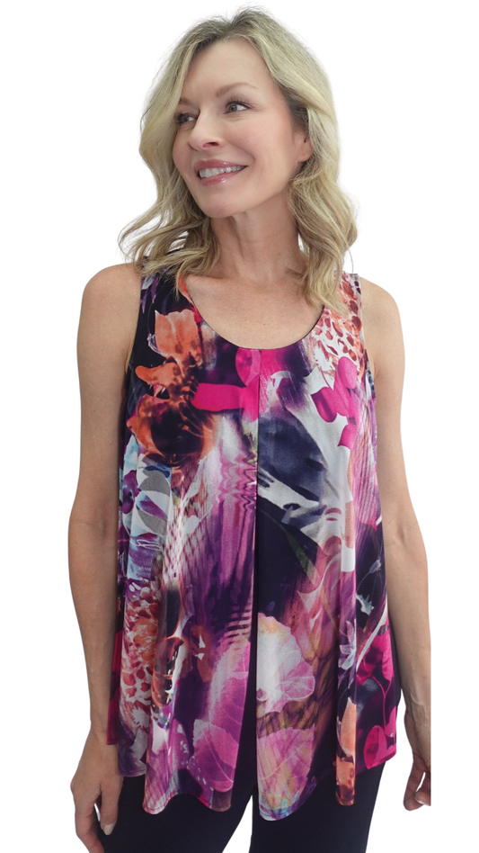 Mesh Floral Overlay Sleeveless Top. Style SW202217