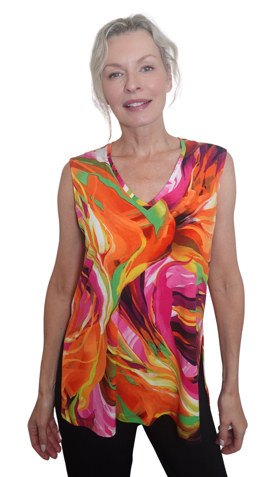 Sleeveless Orange & Fuchsia Top. Style SW202208