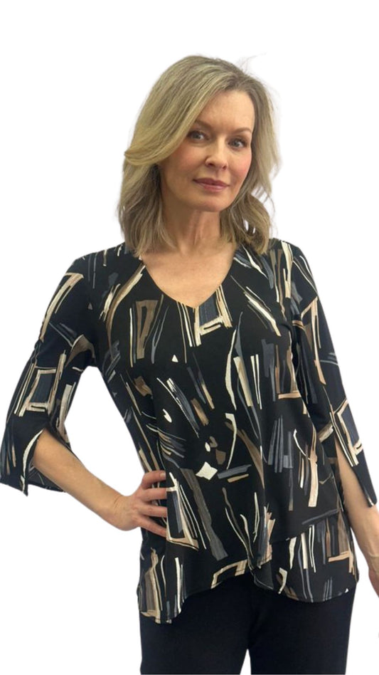3/4 Sleeve with Slit V-Neck Top. Style SW102324