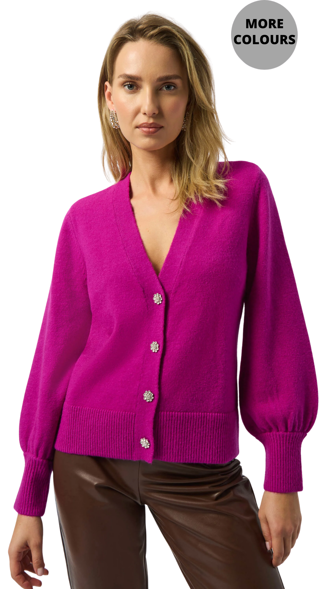 Sweater Knit Puff Sleeves Cardigan. Style JR253906