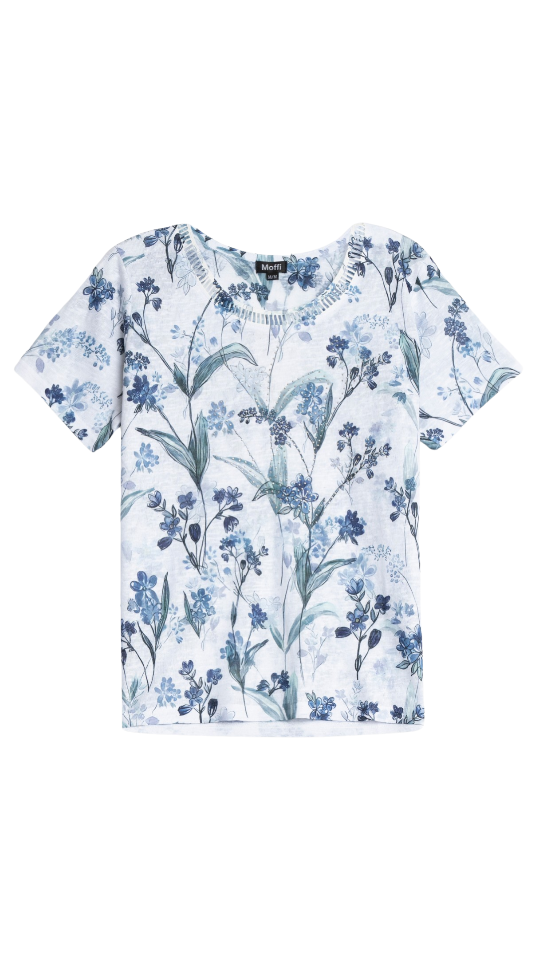 Blue & White Ladder Stitch Neck Top. Style MIMX0469