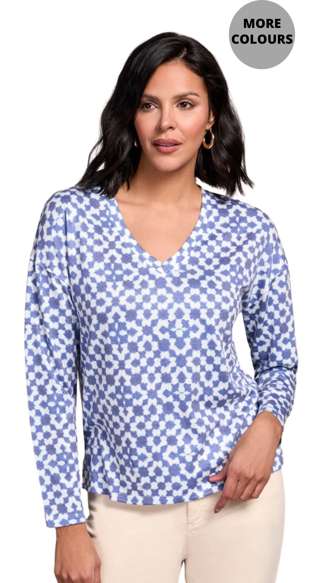Printed V-Neck Long Sleeve Top. Style TR6002O-4214