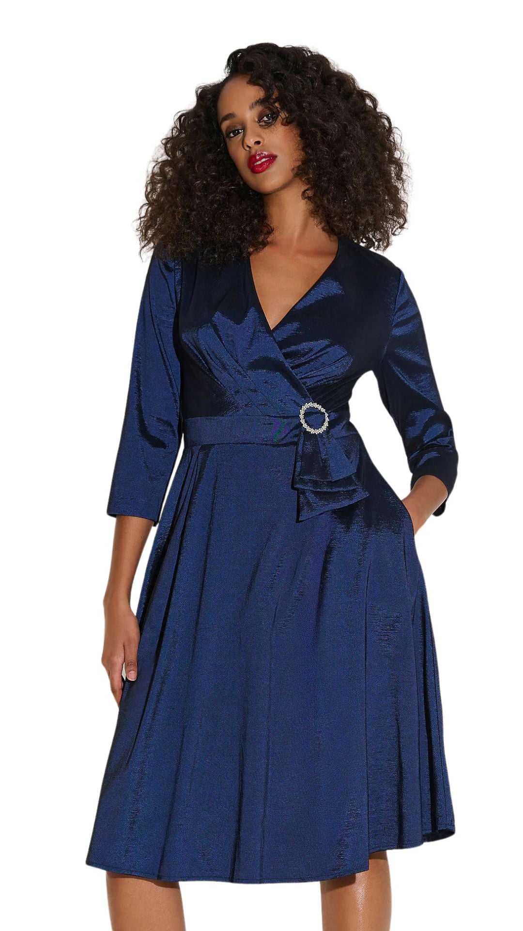 Stretch Taffeta Fit & Flare Wrap Dress. Style JR253777