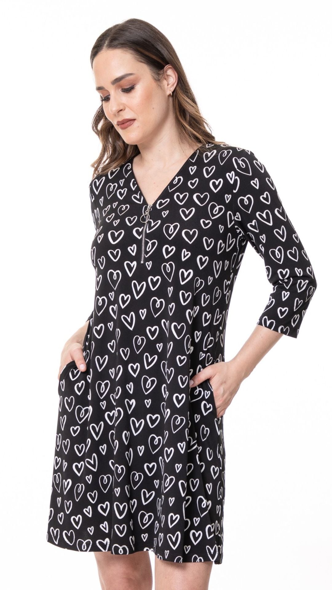 Heart Print Zip Front Dress. Style BALI8755
