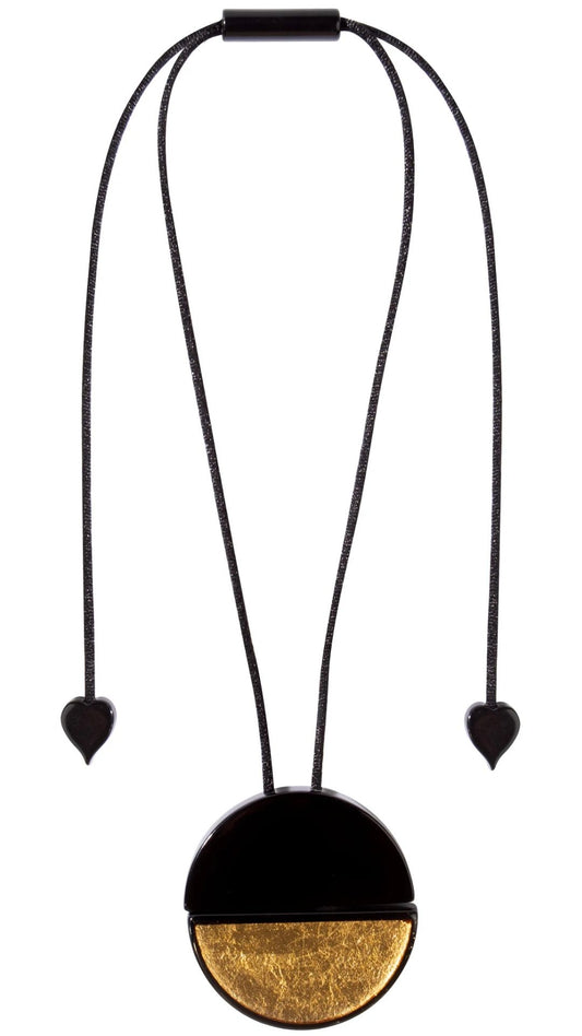 Radiance Collection - Circular Gold & Black Pendant Necklace. Style 8000201GF01Q00