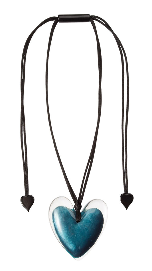 Luxus Collection - Teal Heart with Clear Resin Pendant Necklace. Style 6350204TEALQ00