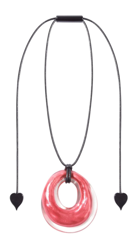 Luxus Collection - Circular Pink & Clear Resin Pendant Necklace. Style 6350204PINKQ00
