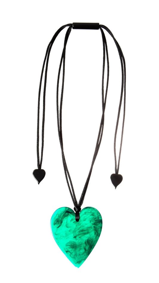 Colourful Statement Collection - Large Marble Green Heart Necklace. Style 5060203MEMEQ00