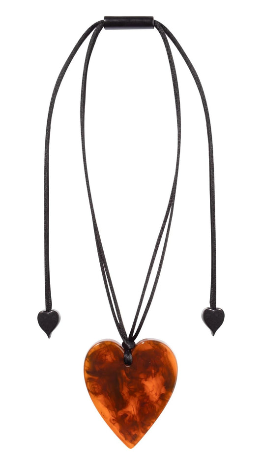 Colourful Statement Collection - Large Marble Amber Heart Necklace. Style 5060203MTORQ00