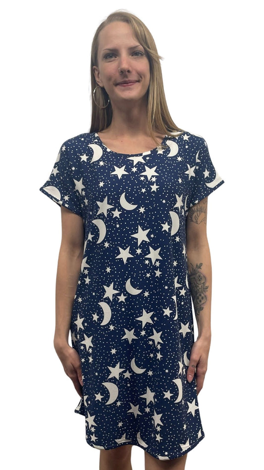Stars & Moon Print Night Shirt. Style COTYM-NSSTARS