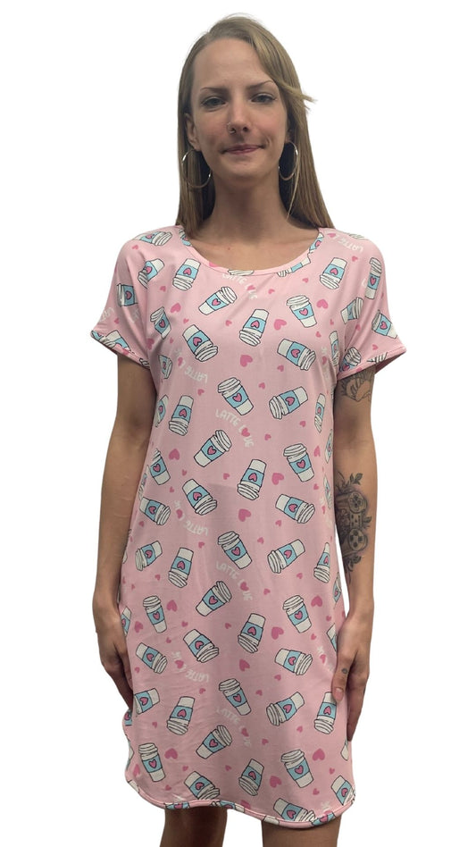 Coffee Cup Print Night Shirt. Style COTYM-NSCOFFCUP