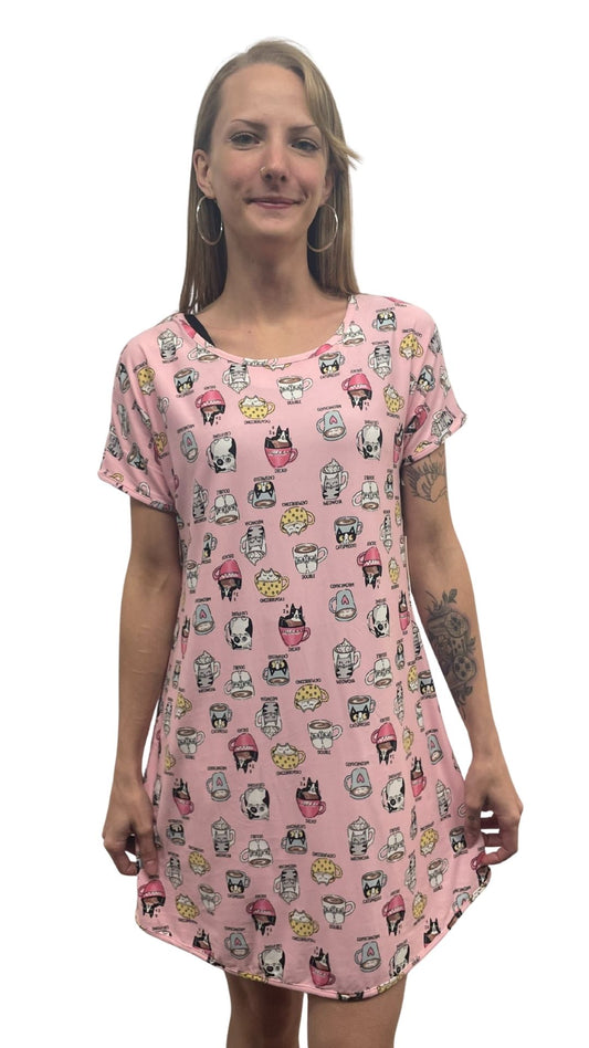 Plus Size Cat Coffee Flavours Night Shirt. Style COTYM-NSXCATFFEINE