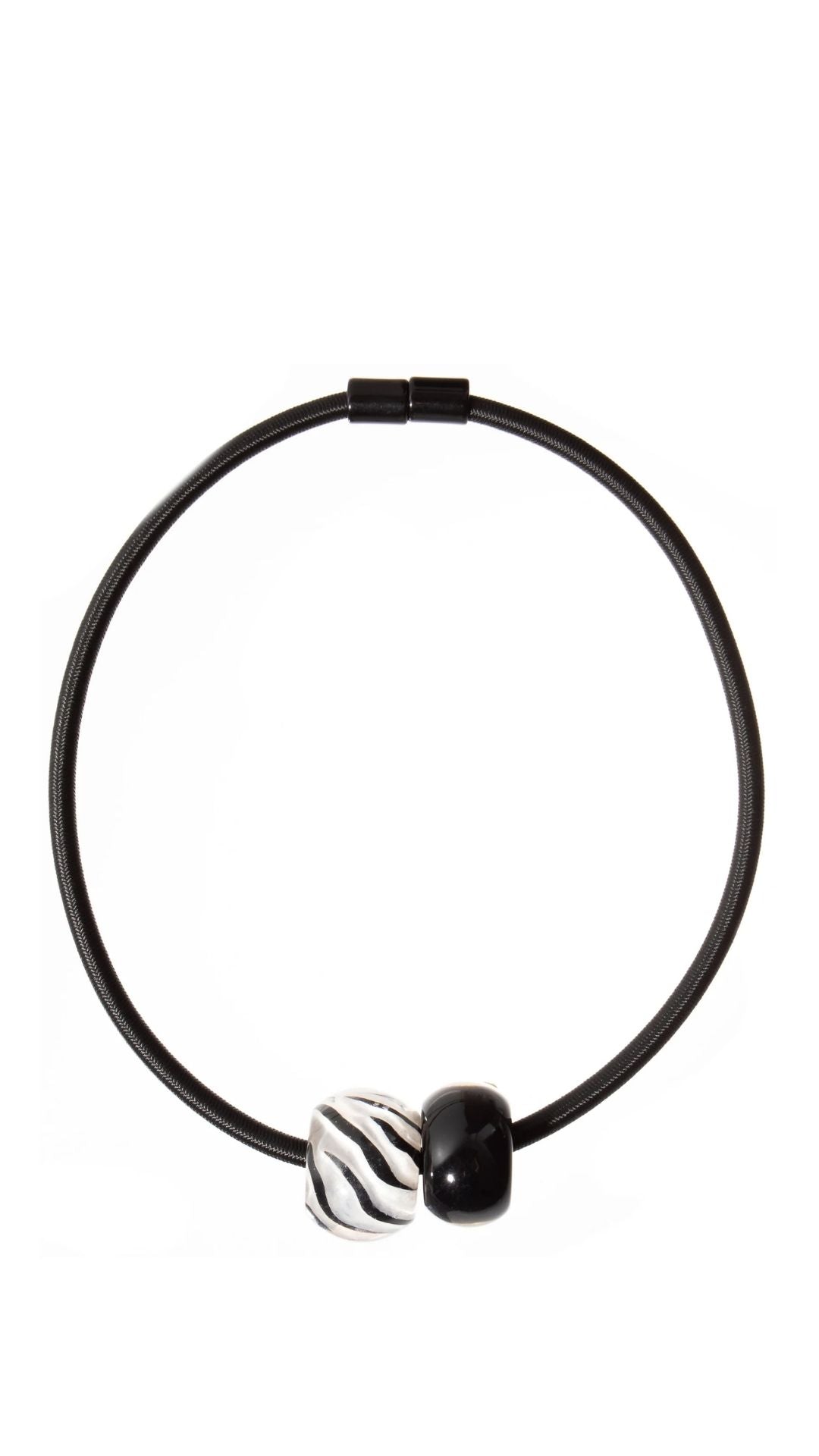 Bliss Inspiration Collection - Black Bead & Sliver Animal Print Bead Necklace. Style BI040Q50