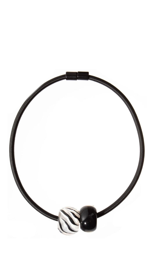 Bliss Inspiration Collection - Black Bead & Sliver Animal Print Bead Necklace. Style BI040Q50