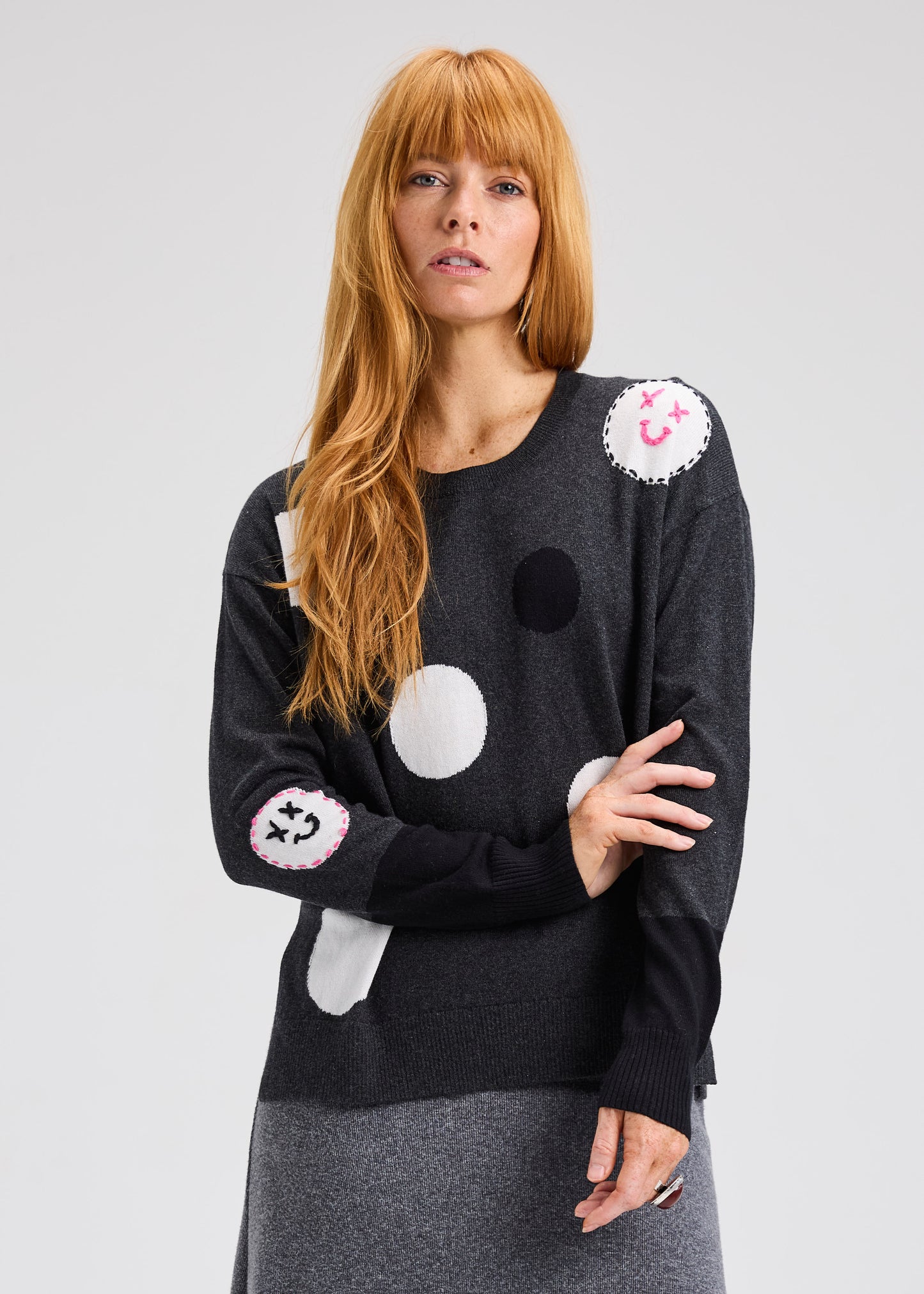 Long Sleeves Smiley Face Knit Sweater. Style ZKP7510U