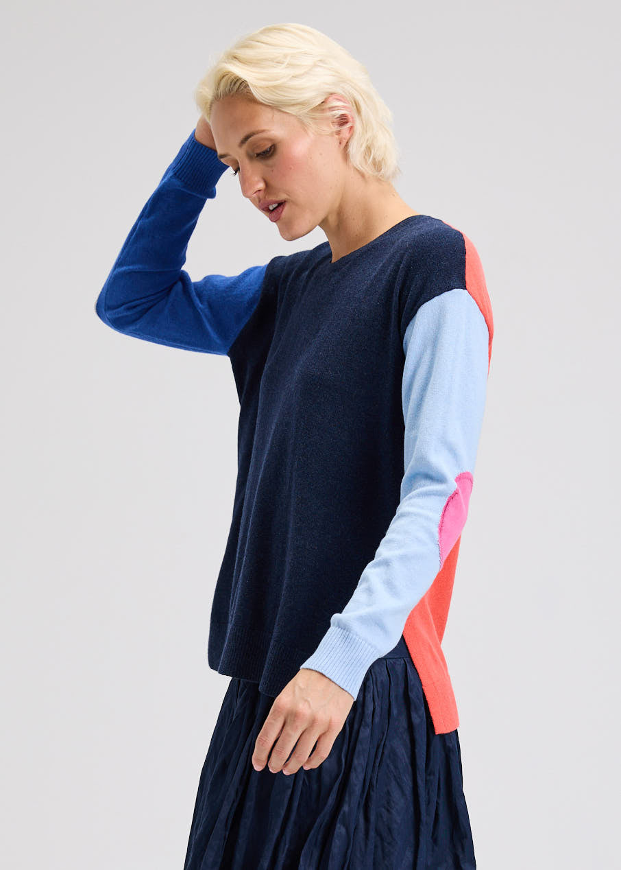 Colour Block & Elbow Patches Knit Sweater. Style ZKP7511U