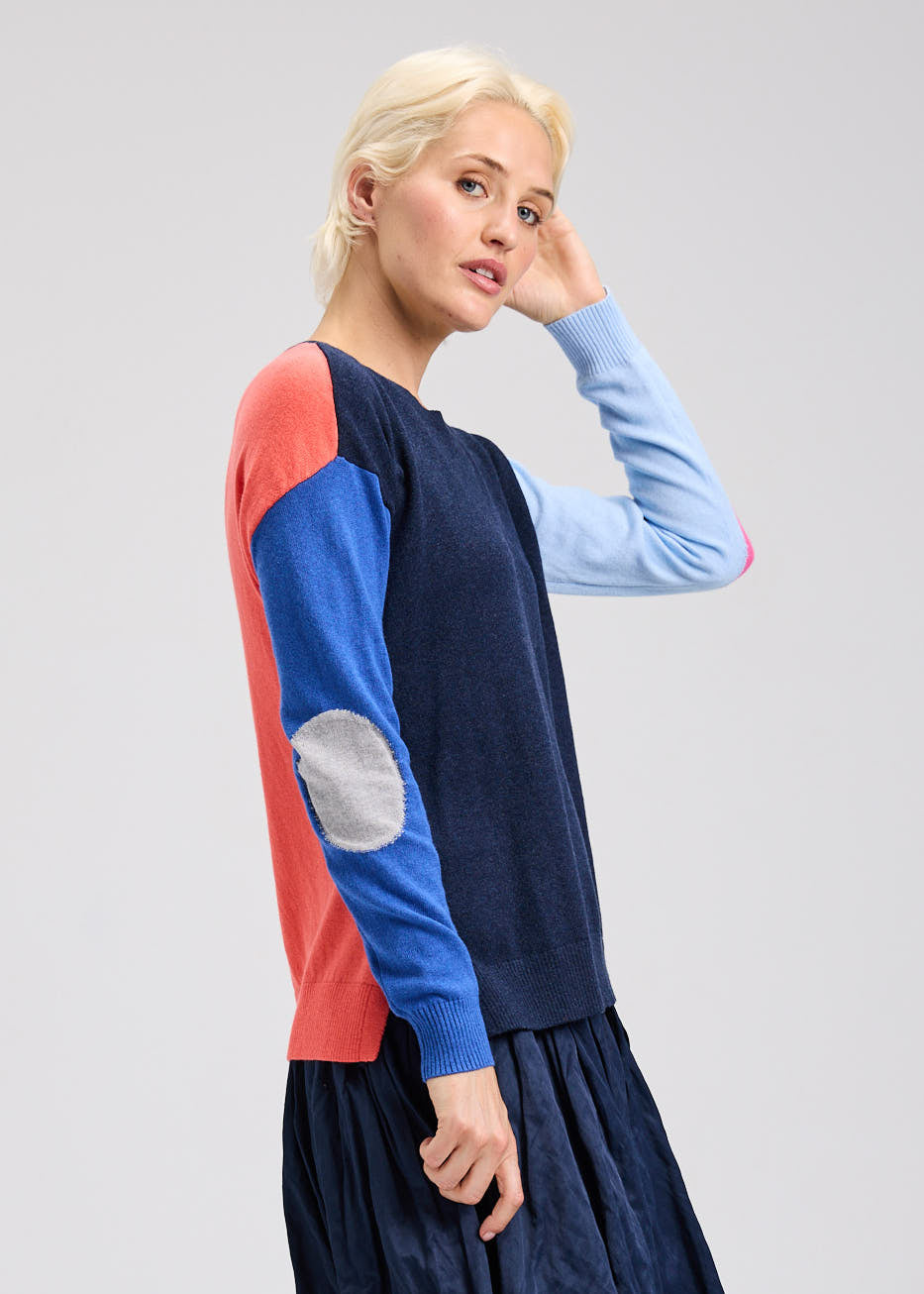Colour Block & Elbow Patches Knit Sweater. Style ZKP7511U