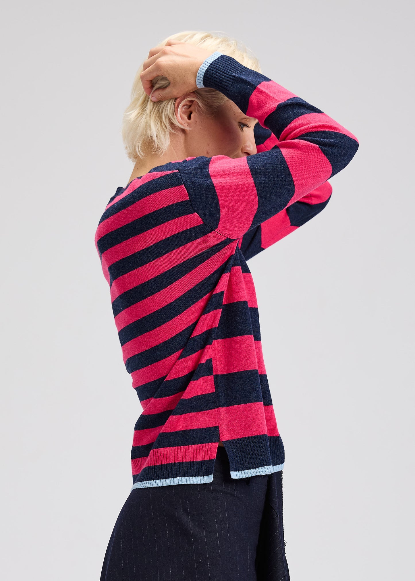 Striped Long Sleeve Knit Sweater. Style ZKP7523U