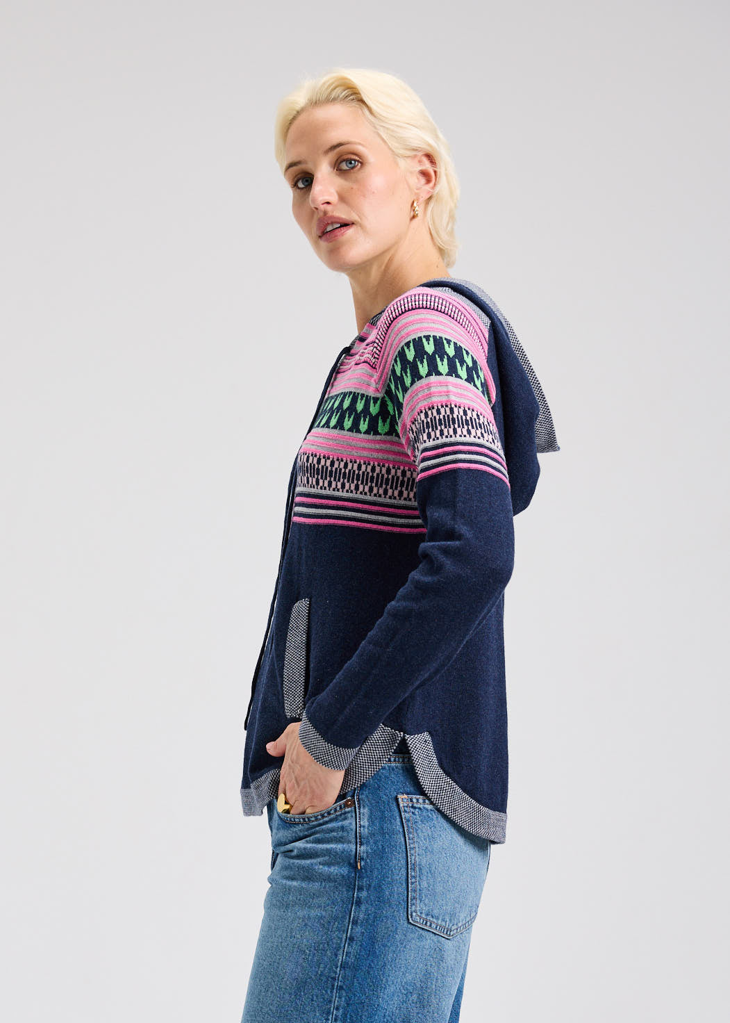 Patterned Soft Knit Pull-Over Hoodie. Style ZKP7542U
