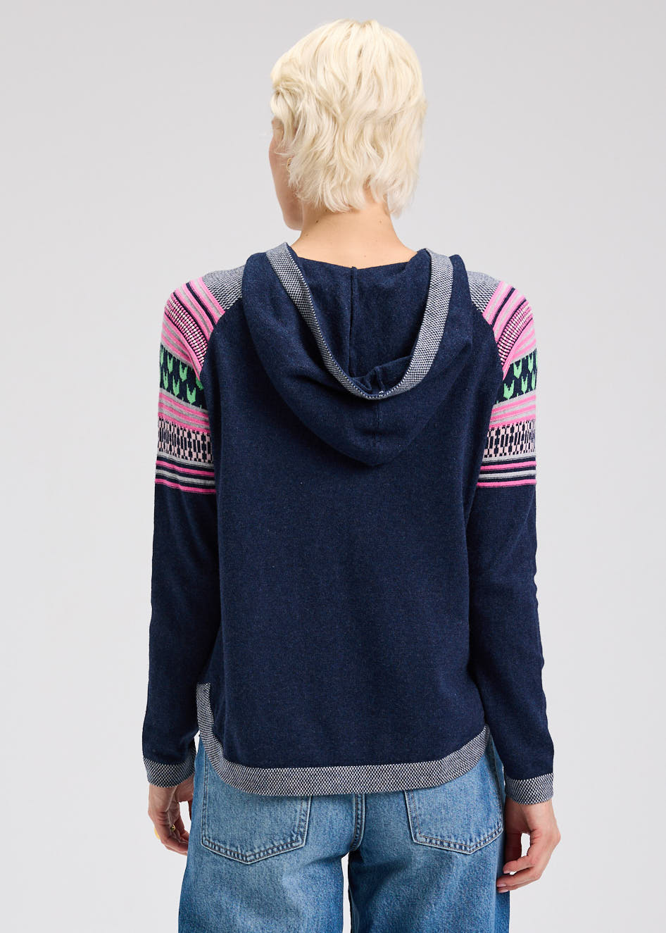 Patterned Soft Knit Pull-Over Hoodie. Style ZKP7542U