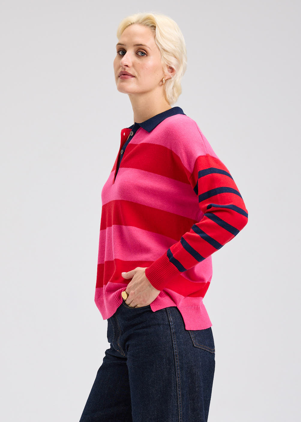 Pink Stripes "Blah Blah" Collared Sweater. Style ZKP7543U