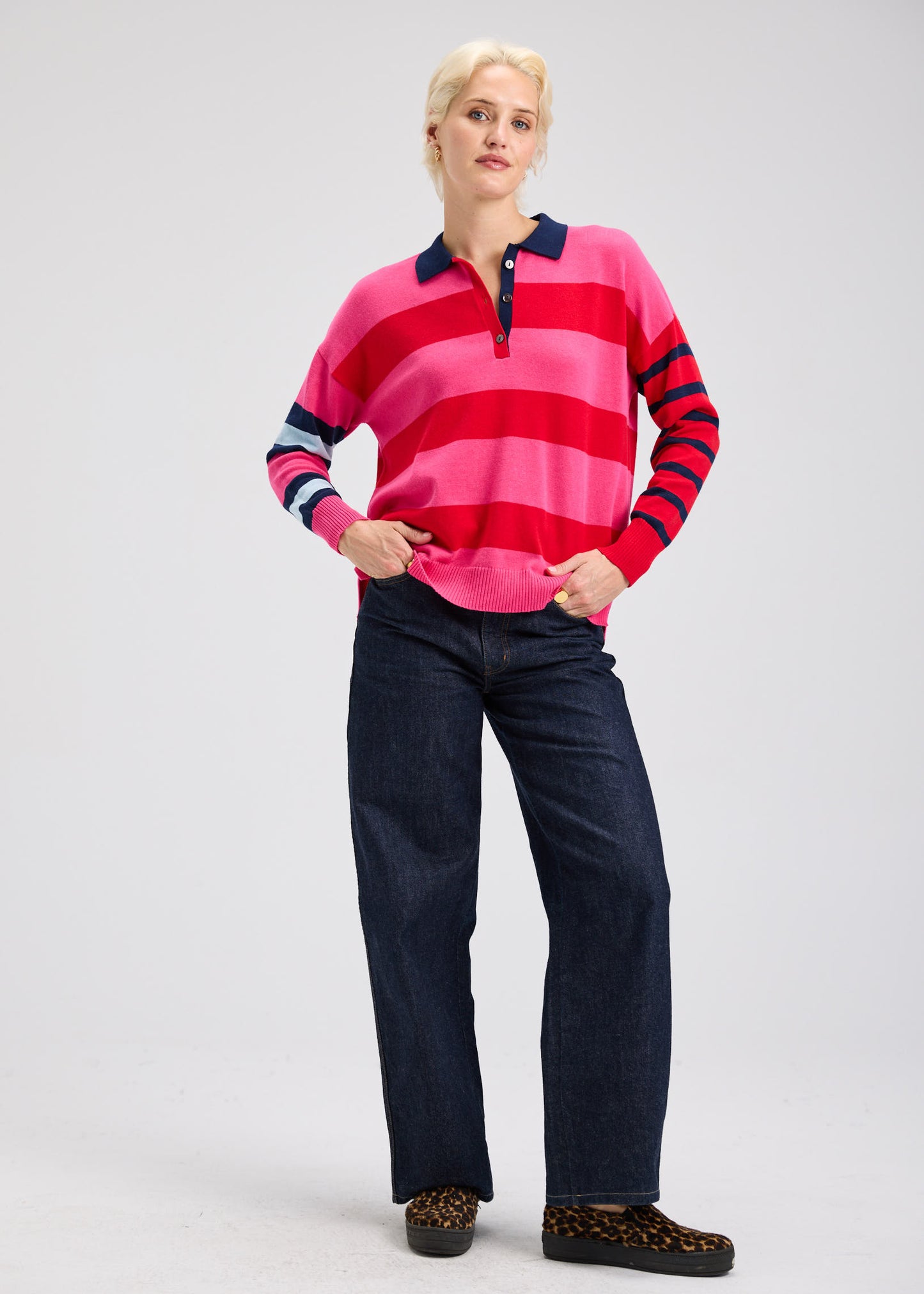 Pink Stripes "Blah Blah" Collared Sweater. Style ZKP7543U