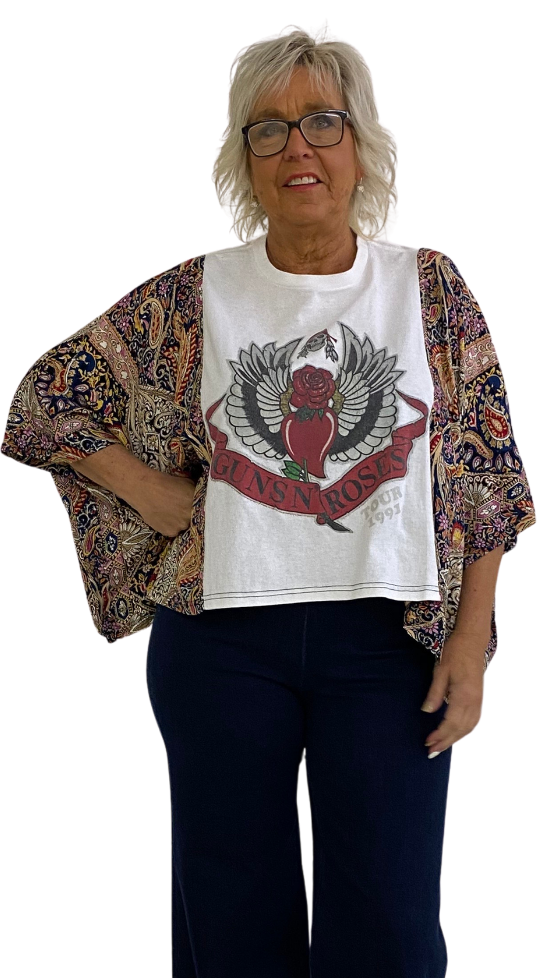 Guns n Roses Band Poncho Printed Sleeves Top. Style SHNP5512