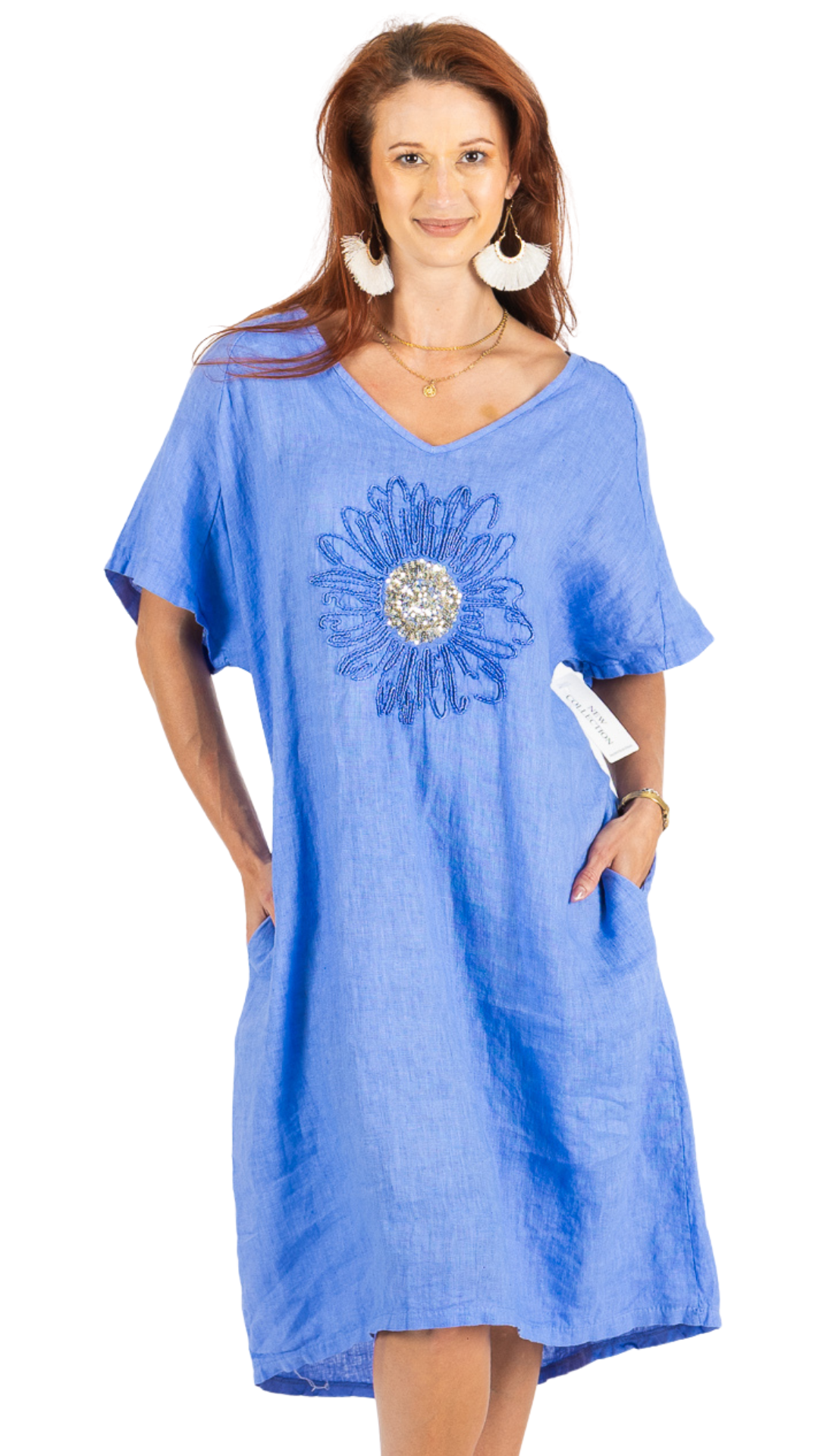 Sunflower Drop Shoulder Short Sleeve Relaxed Dress. Style FS261101