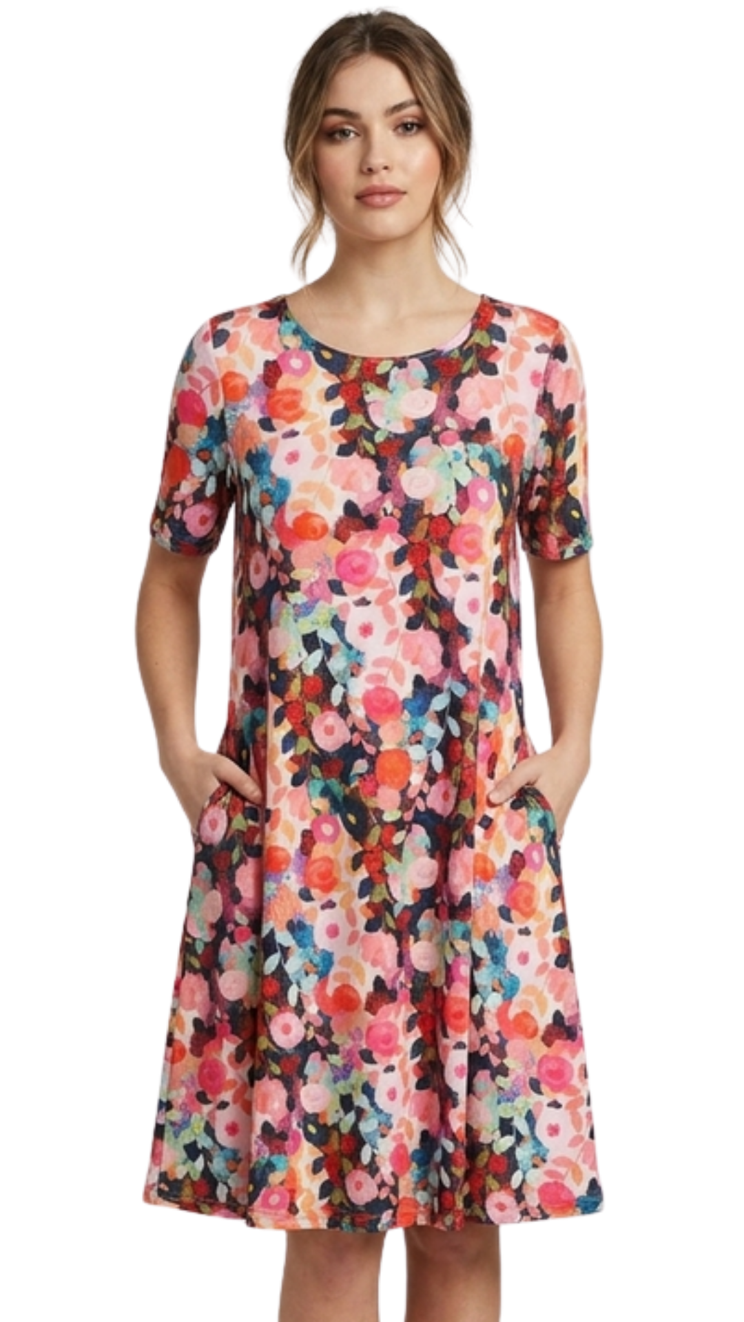 Floral Print Short Sleeve Fit & Flare Dress. Style JDA1299P-P2