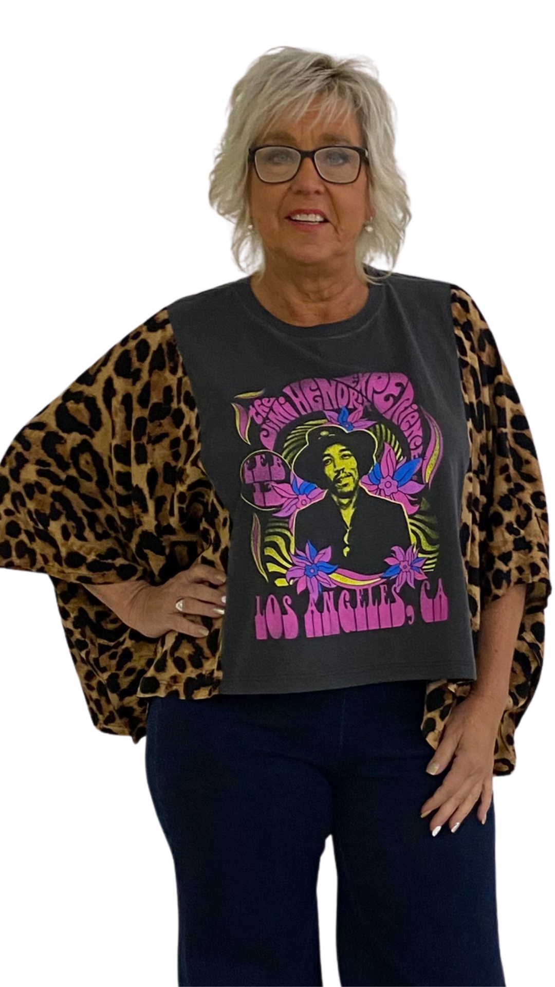 Jimmy Hendrix Poncho Printed Sleeves Top. Style SHNP5512