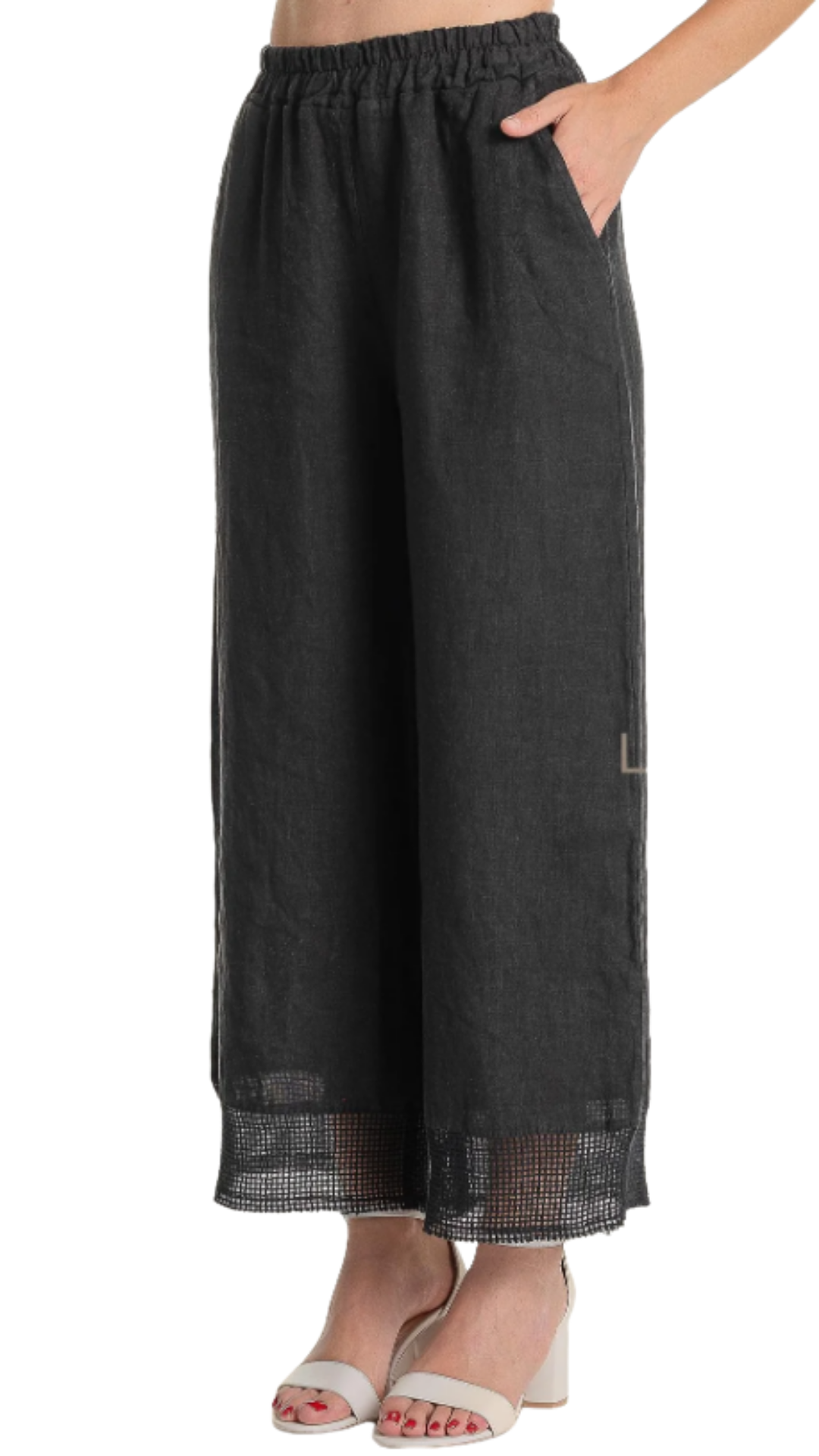 Pull-On Elastic Waist Mesh Hem Cropped Pant. Style LLPT840