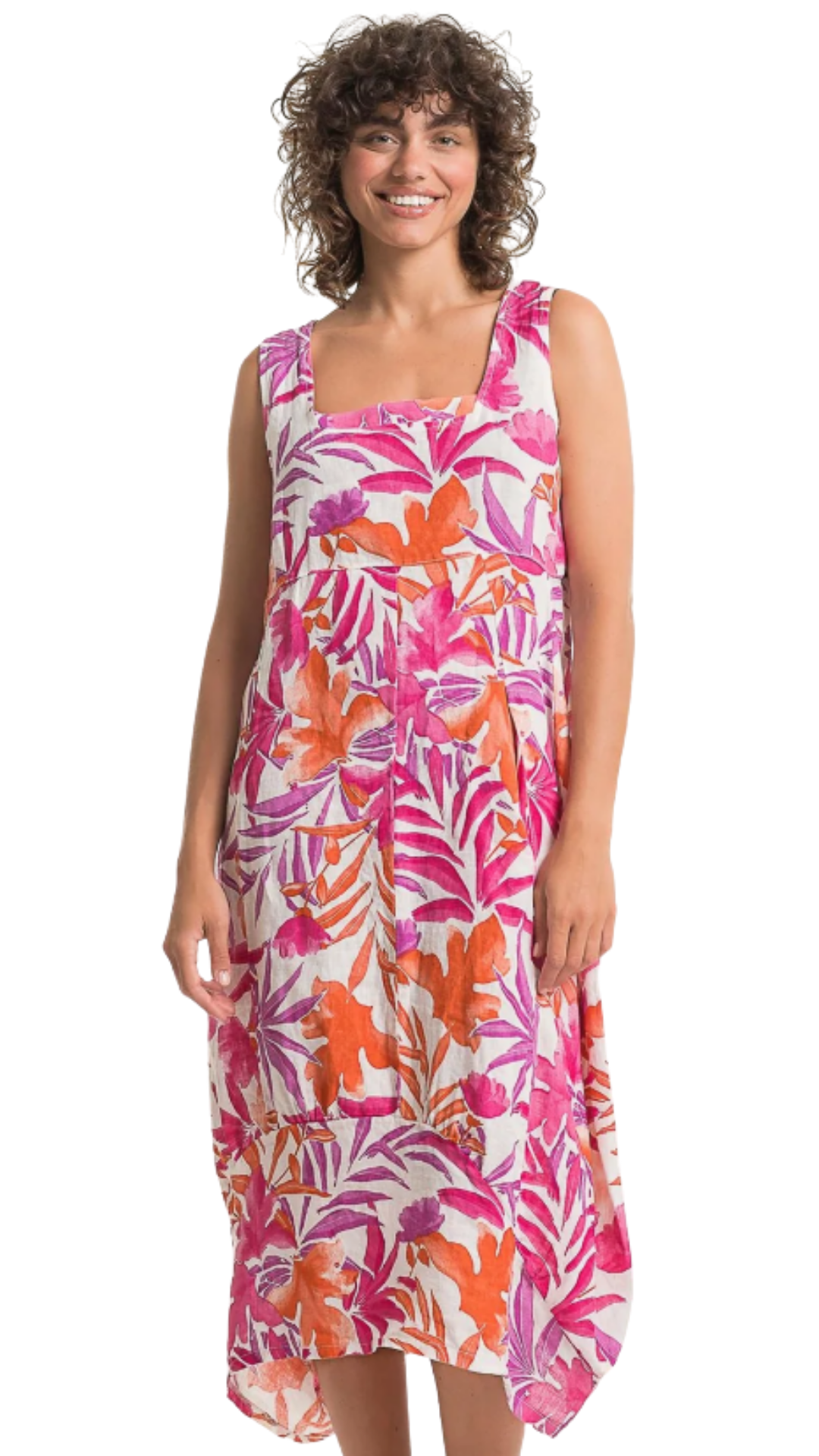 Tropical Print Sleeveless Square Neck Cocoon Dress. Style LLTP1776P
