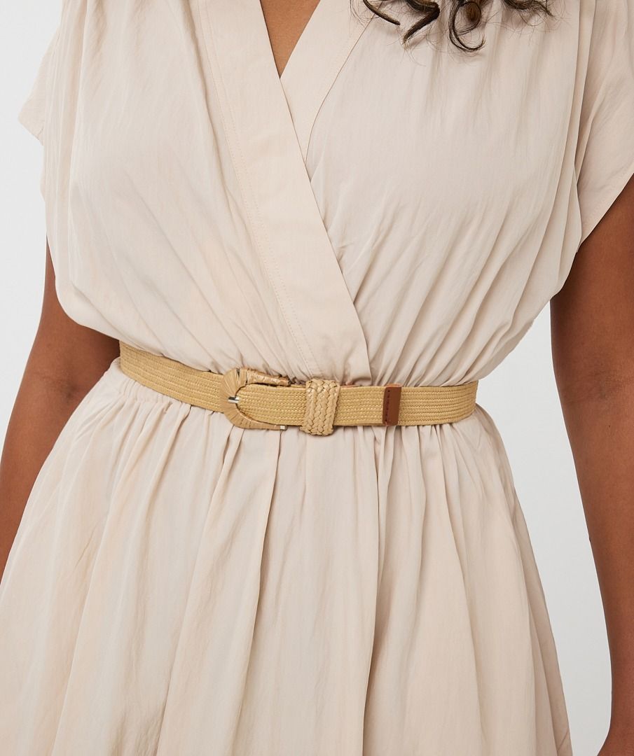 Crossover Elastic Waist Belted Midi Dress. Style ESQHS2505203