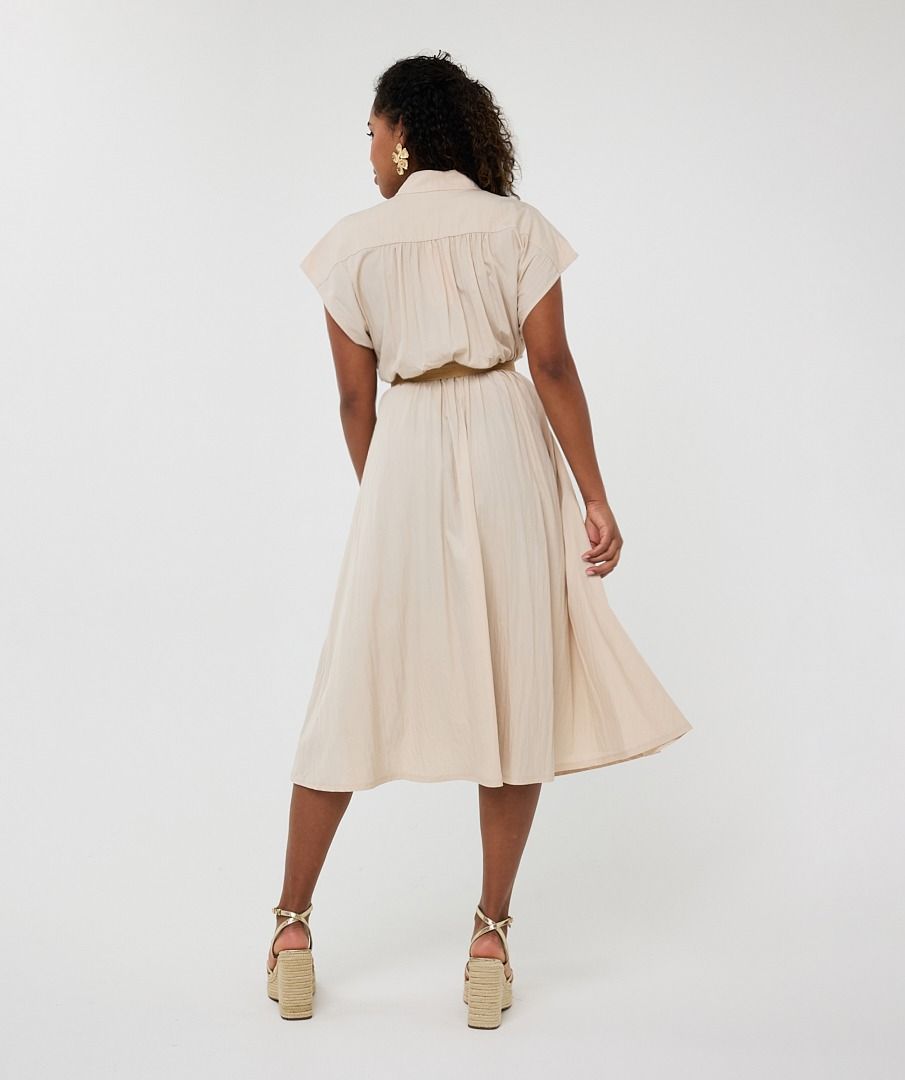 Crossover Elastic Waist Belted Midi Dress. Style ESQHS2505203
