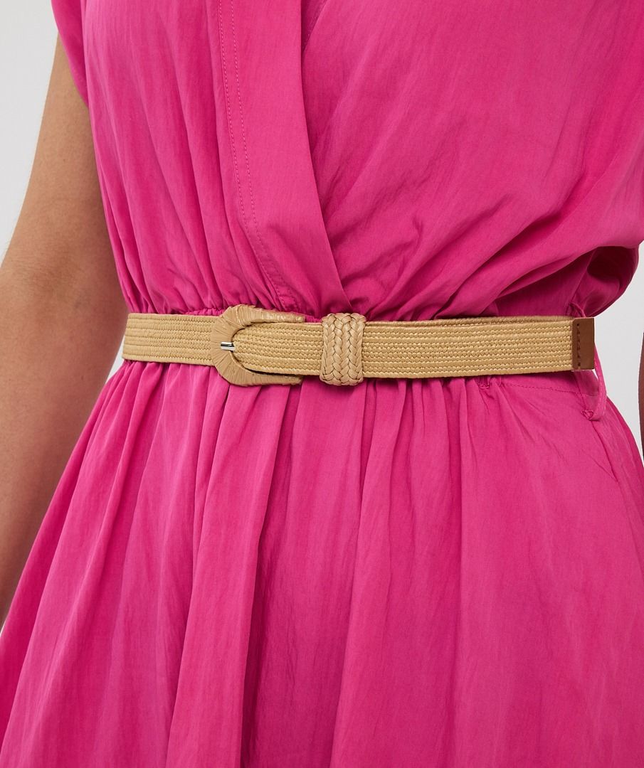 Crossover Elastic Waist Belted Midi Dress. Style ESQHS2505203