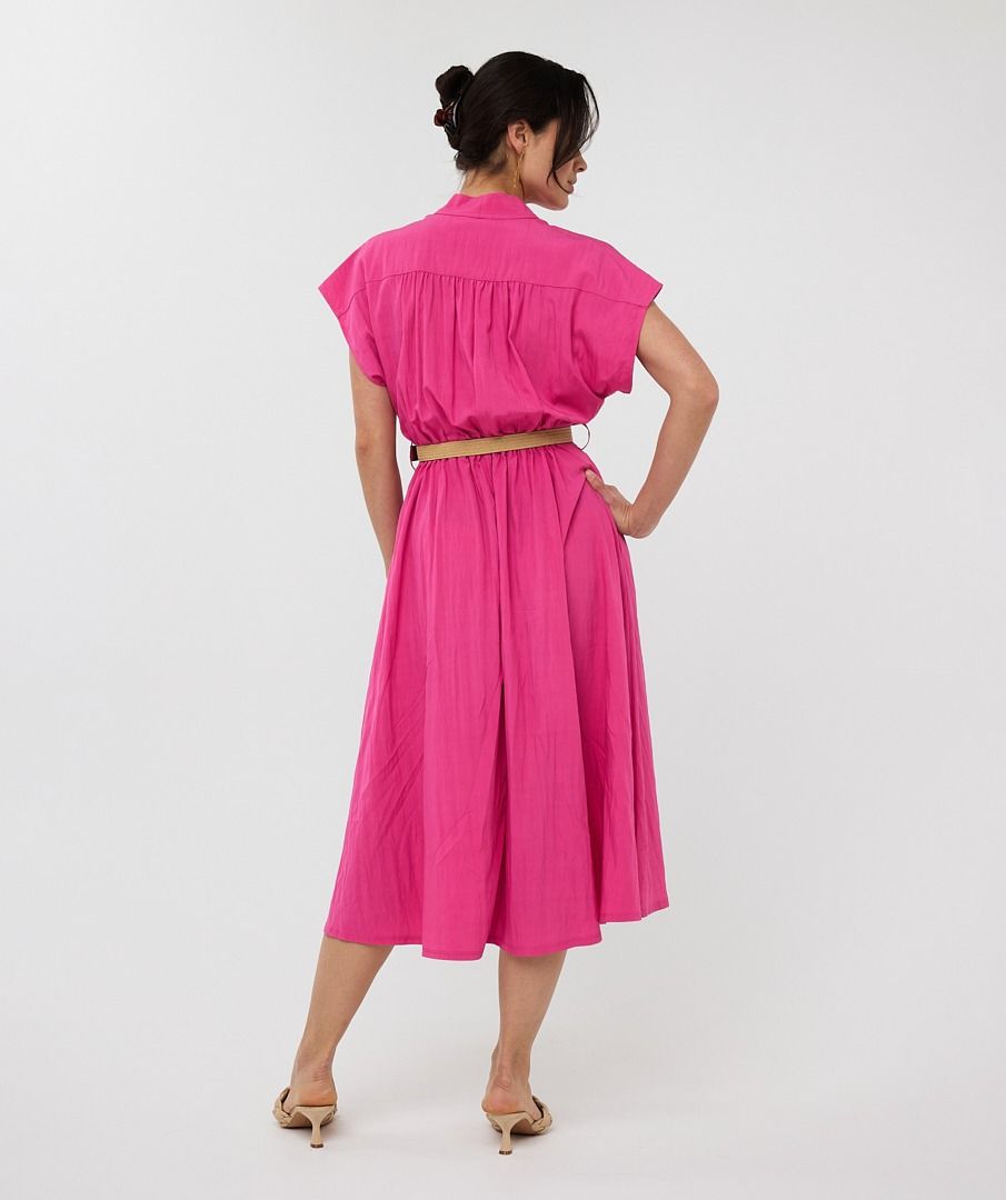 Crossover Elastic Waist Belted Midi Dress. Style ESQHS2505203