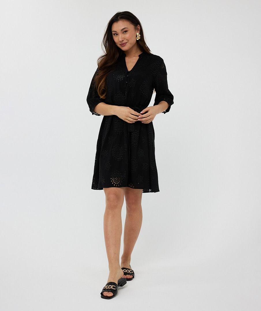Eyelet & Embdoidered Tie Belt Dress. Style ESQHS2509217