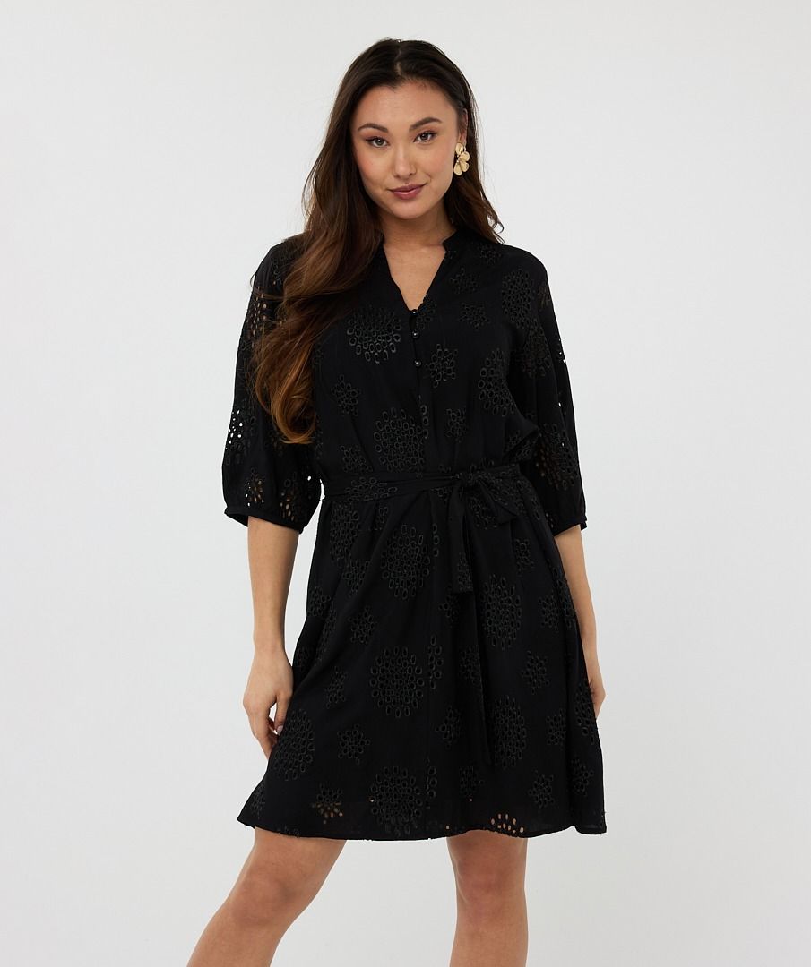 Eyelet & Embdoidered Tie Belt Dress. Style ESQHS2509217