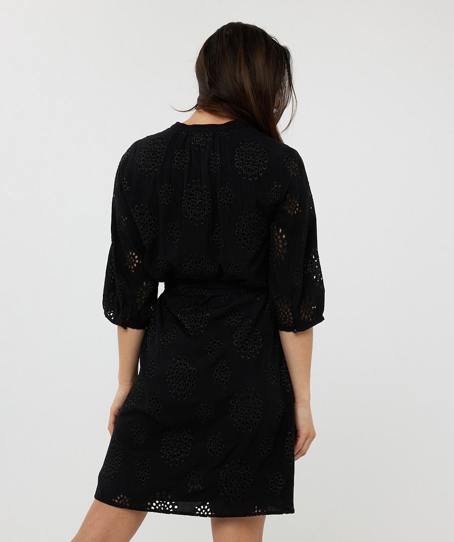 Eyelet & Embdoidered Tie Belt Dress. Style ESQHS2509217