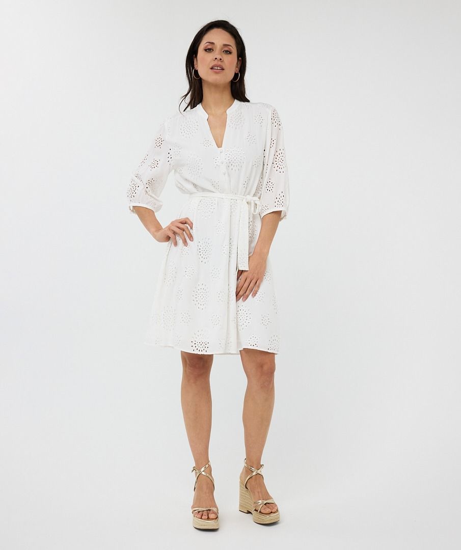 Eyelet & Embdoidered Tie Belt Dress. Style ESQHS2509217