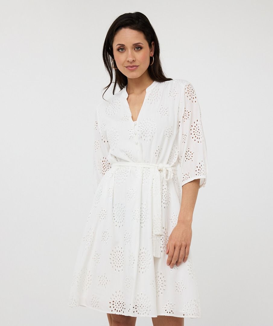 Eyelet & Embdoidered Tie Belt Dress. Style ESQHS2509217