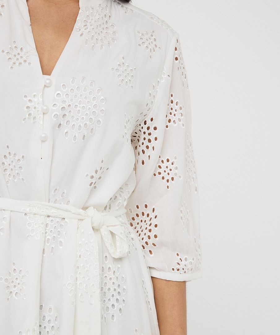 Eyelet & Embdoidered Tie Belt Dress. Style ESQHS2509217
