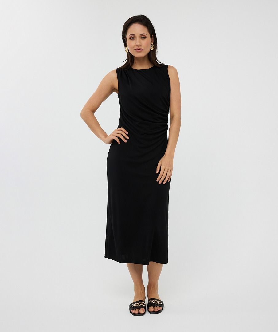 Side Gather Sleeveless Midi Dress. Style ESQSH2528212