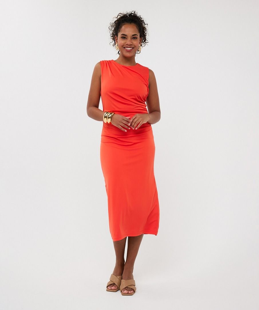 Side Gather Sleeveless Midi Dress. Style ESQSH2528212