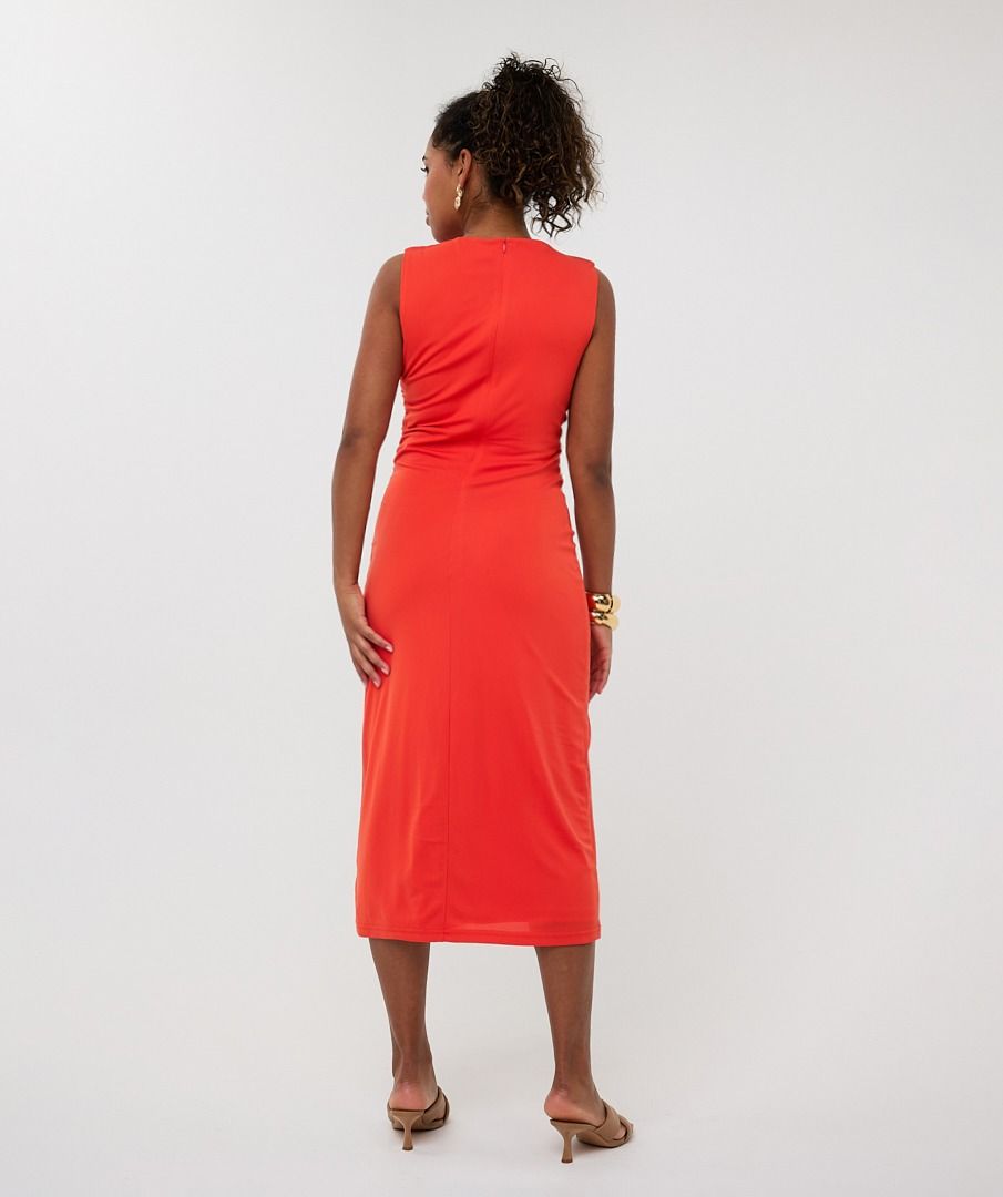 Side Gather Sleeveless Midi Dress. Style ESQSH2528212