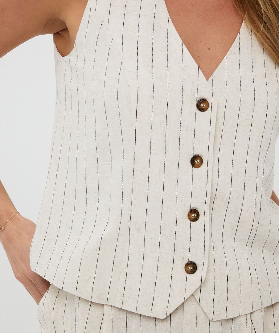 Striped Linen Button Front Vest. Style ESQHS2528214