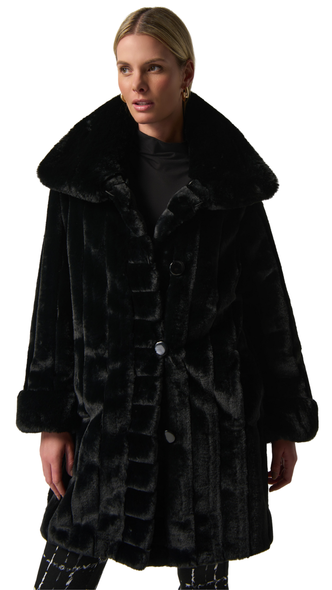 Faux Fur to Shiny Reversible Outerwear in Silver or Black. Style JR233900