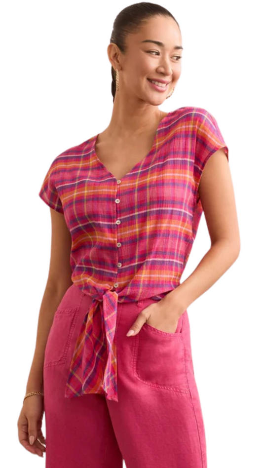 Plaid Print Tie Front Top. Style TR5870O-5026