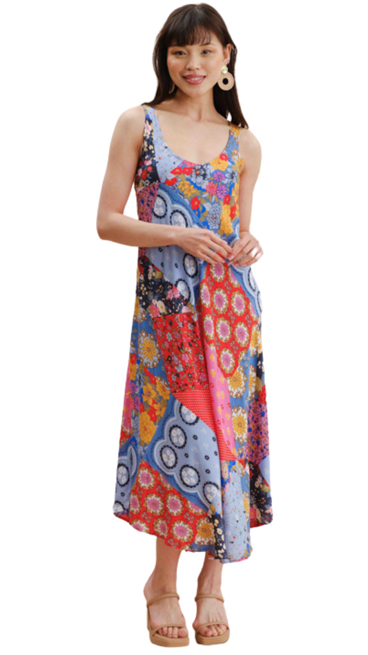 Sleeveless Multi-Coloured Patchwork Dress. Style FS251972